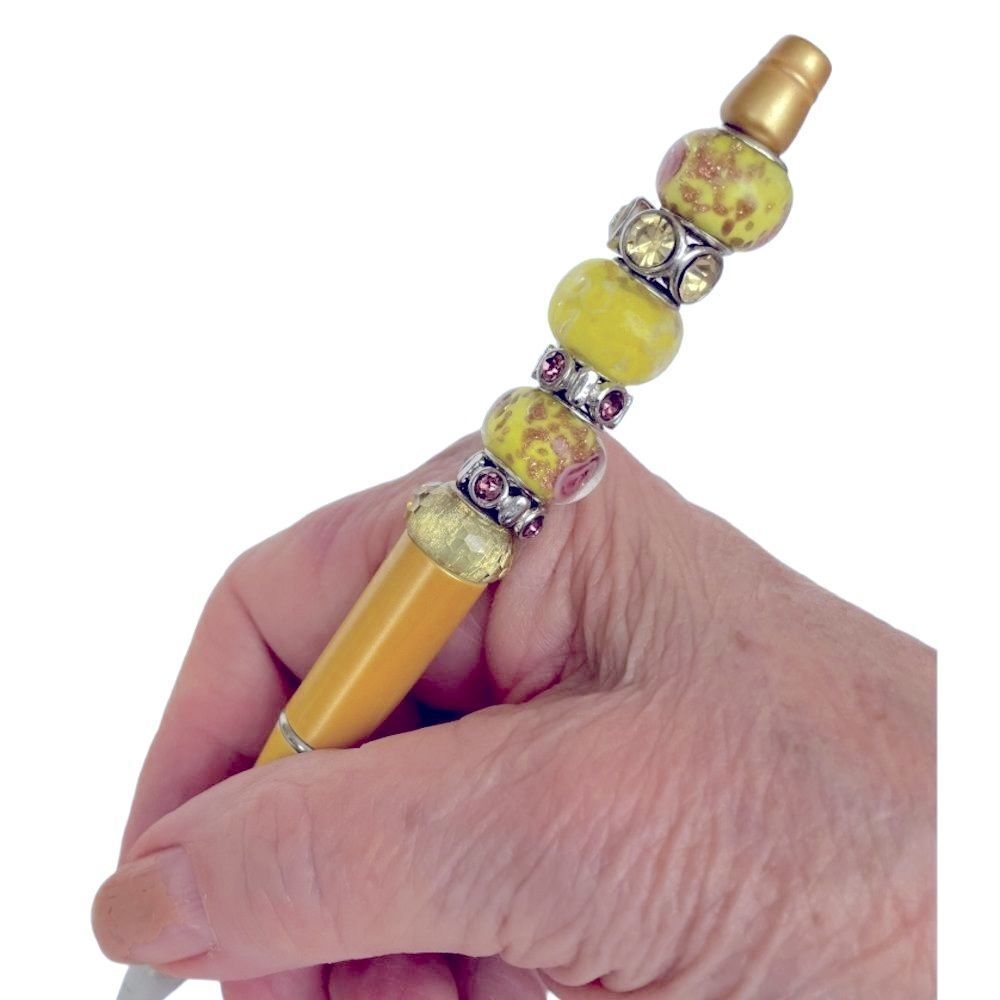 HANDCRAFTED BEADED GOLD PEN IN GIFT BOX